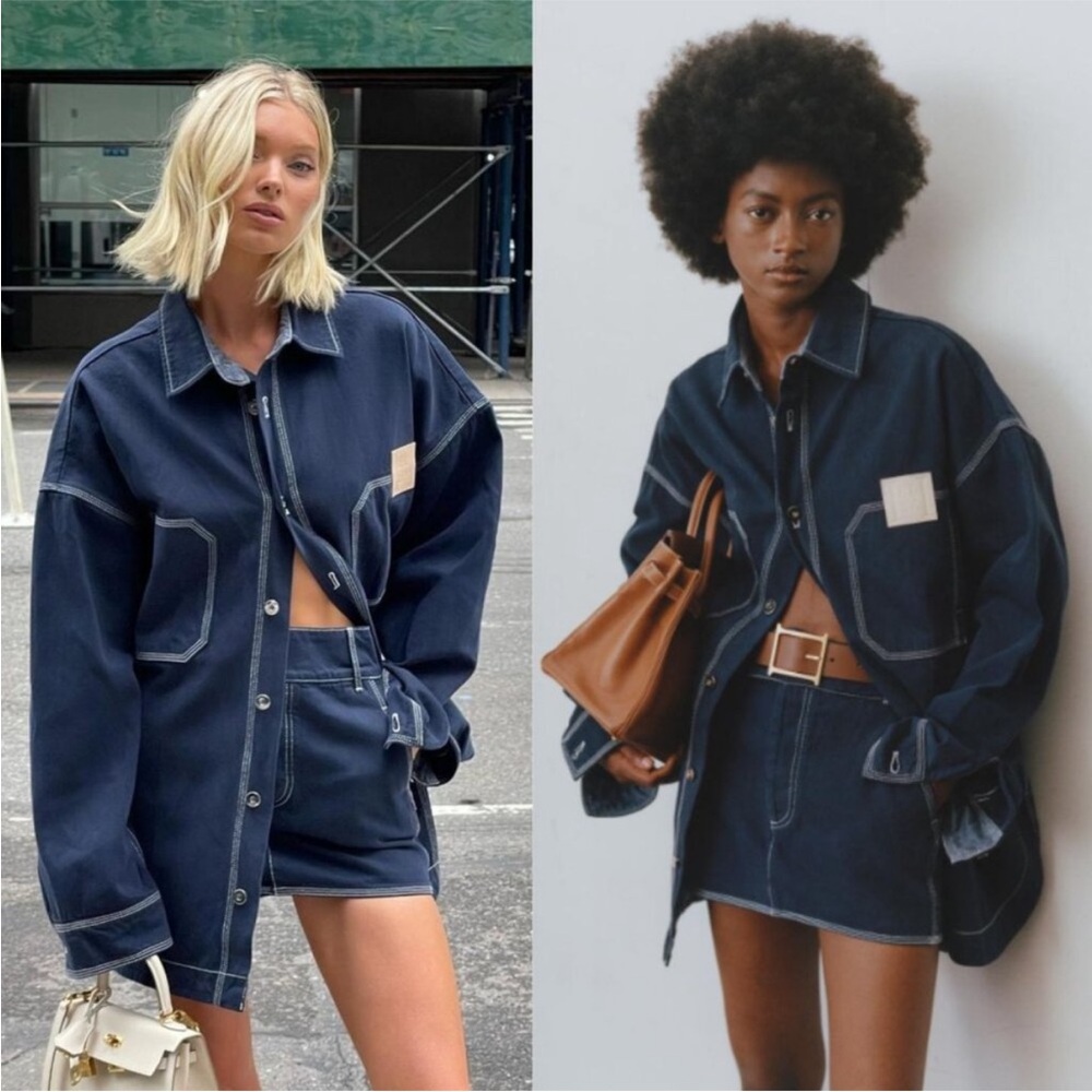 Helsa XS/S Denim Overshirt Jacket in Navy Blue Oversized